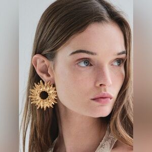 NWT. Zara Golden Embossed Metal Sun Earrings.